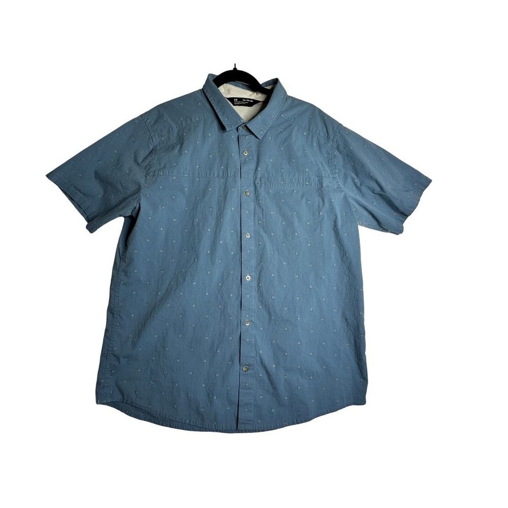 Under Armour UA Fitted Blue Pattern Hiking Fishing Button Shirt Men's 2XL XXL